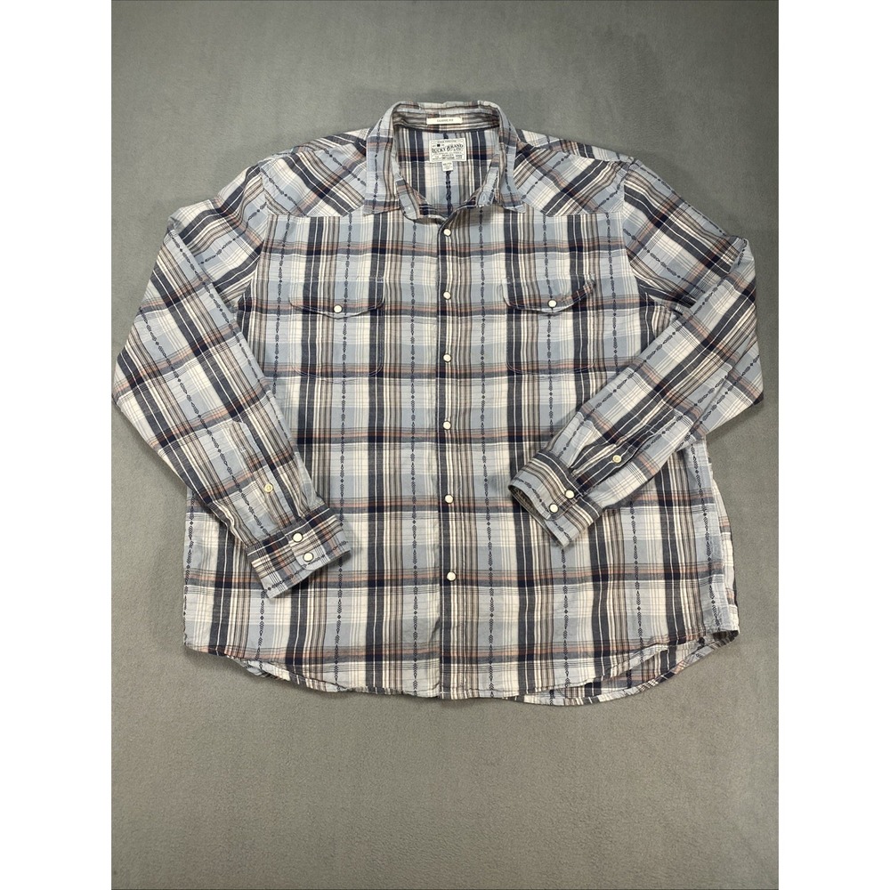 Lucky Brand Mens Pearl Snap Shirt XXL Long Sleeve Blue Plaid Classic Fit Western